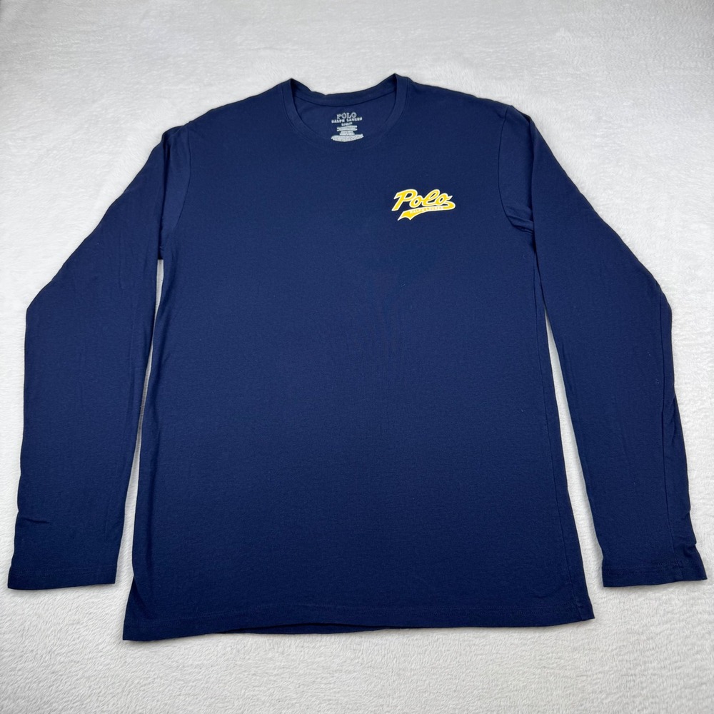 Polo Ralph Lauren Long Sleeve T-Shirt Mens S Navy Blue Script Logo Stretch Tee
